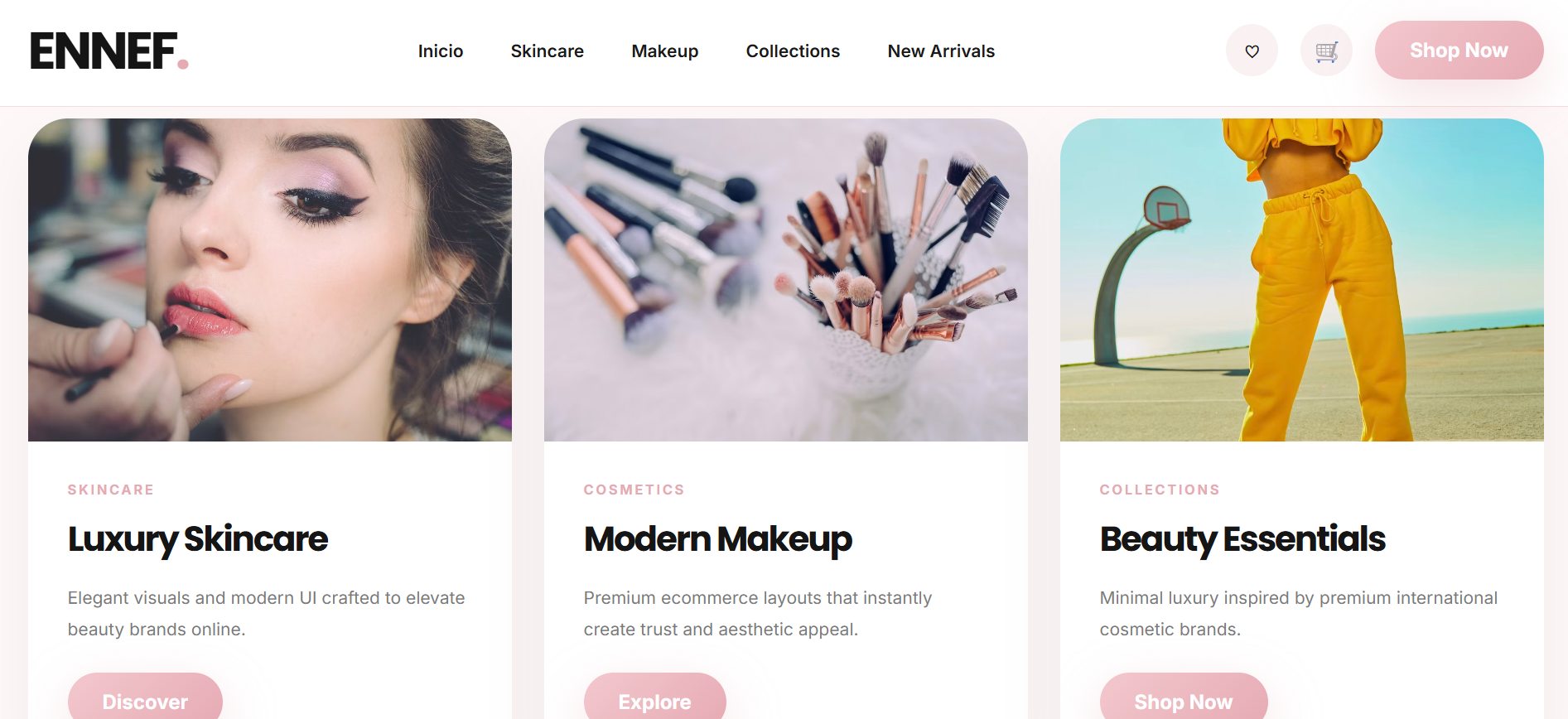 Sección de categorías de una tienda de belleza